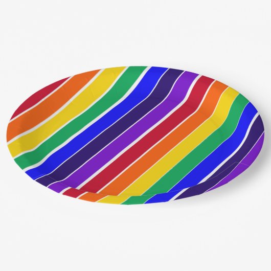 Regenbogenstreifen Pappteller (Schrägansicht)