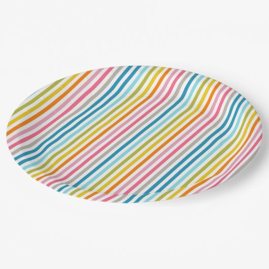 Regenbogenstreifen Pappteller (Schrägansicht)