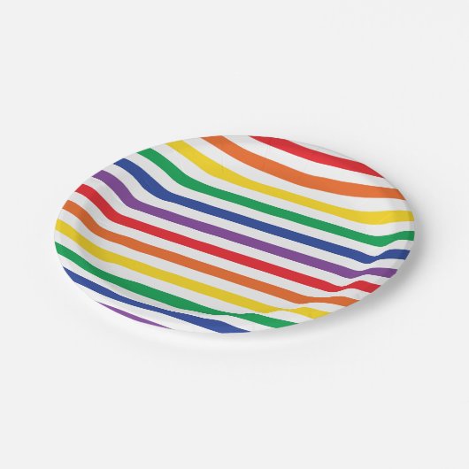 Regenbogenstreifen Pappteller (Schrägansicht)