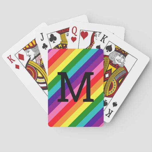 Regenbogenstreifen Schwarzes Monogramm Initial Spielkarten (Rückseite)