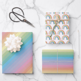 Regenbogenstreifen und Niedliches Regenbogenmuster Geschenkpapier Set