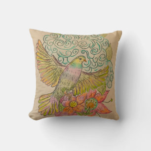 Regenbogentaube und Blumen Kissen