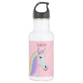 Regenbogenunicorn-niedlicher rosa personalisierter edelstahlflasche (Vorderseite)
