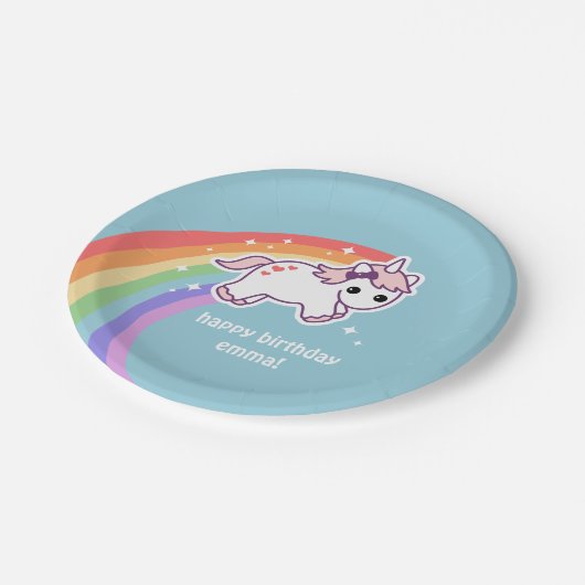Regenbogenunicorn-Party Pappteller (Schrägansicht)