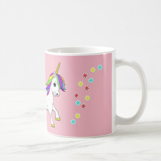 RegenbogenUnicorn und Blumen rosa Tasse (Rechts)