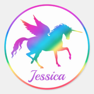 Regenbogenverlauf-Einhorn-Silhouette für Kinder Runder Aufkleber