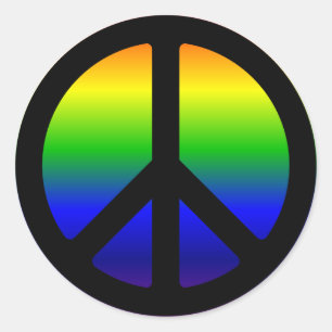 Regenbogenverlauf Schwarzes Friedenssymbol Runder Aufkleber