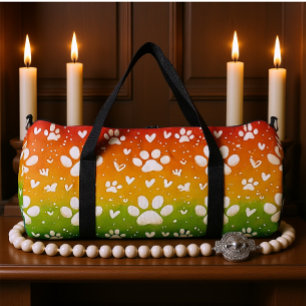 Regenbogenverlauf Weiße Pfotenabdrücke Duffle Bag