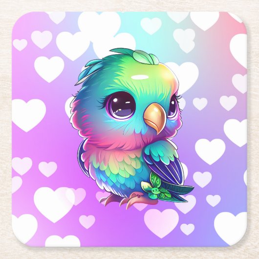 Regenbogenvogel & Herz Rechteckiger Pappuntersetzer (Vorderseite)