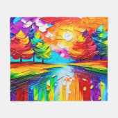 Regenbogenwald-Sonnenuntergangsträume Fleecedecke (Vorderseite (Horizontal))