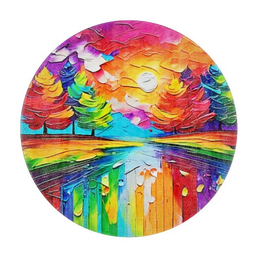 Regenbogenwald-Sonnenuntergangsträume Schneidebrett (Vorderseite)