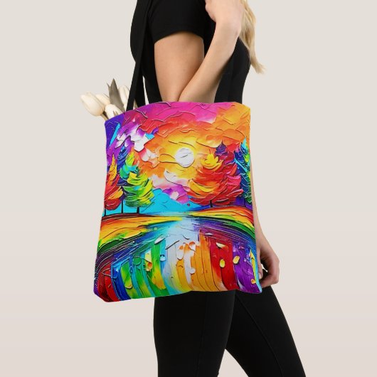Regenbogenwald-Sonnenuntergangsträume Tasche (Von Nahem)