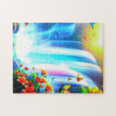 Regenbogenwasserfall mit Vogel und Schmetterlingen Puzzle (Horizontal)