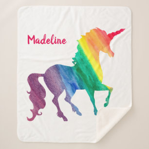 RegenbogenWatercolorunicorn-Silhouette-Mädchen Sherpadecke