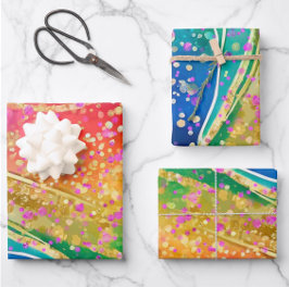 Regenbogenwelle mit Confetti Geschenkpapier Set