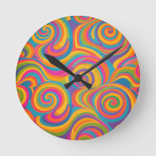Regenbogenwirbel Abstrakte Lebendige Energie Runde Wanduhr