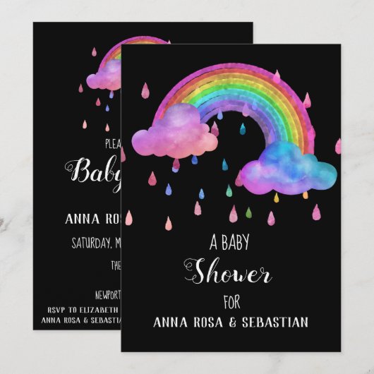 *~* Regenbogenwolken Kinderdusche Einladung (Vorne/Hinten)