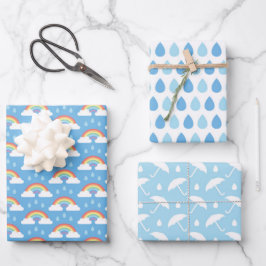 Regenbogenwolken, Regenfälle und Regenschirme Geschenkpapier Set