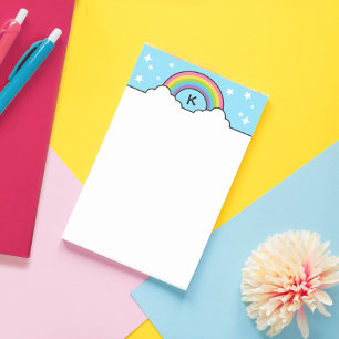 Regenbogenwolken & Sterne Monogramm Post-it Klebezettel