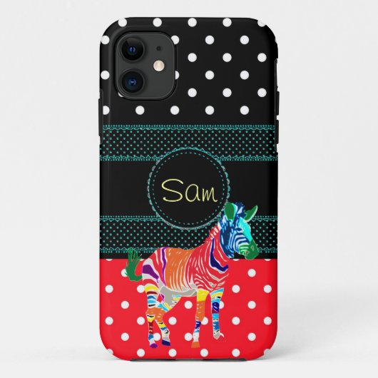 Regenbogenzebra-Tier-mit Monogramm Muster-Party Case-Mate iPhone Hülle (Rückseite)