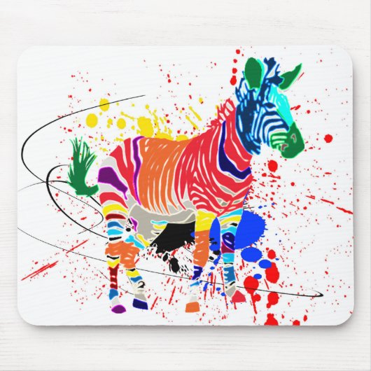 Regenbogenzebra-Tier-mit Monogramm Muster-Party Mousepad (Vorne)