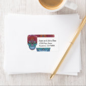 Regenbogenzuckerschädel mit Lebensbaum und Herz Adressaufkleber (Insitu)