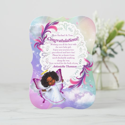 Regenbows, Fluffy Clouds & Butterfly-Glückwunsch Einladung (Stehend Vorderseite)