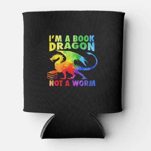 Regenbows Ich bin ein Buchdrachen, kein Wurm-LGBT- Dosenkühler (Vorderseite)