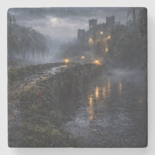 Regenbrücke mit Laternen-Schlosstein-Untersetzer Steinuntersetzer