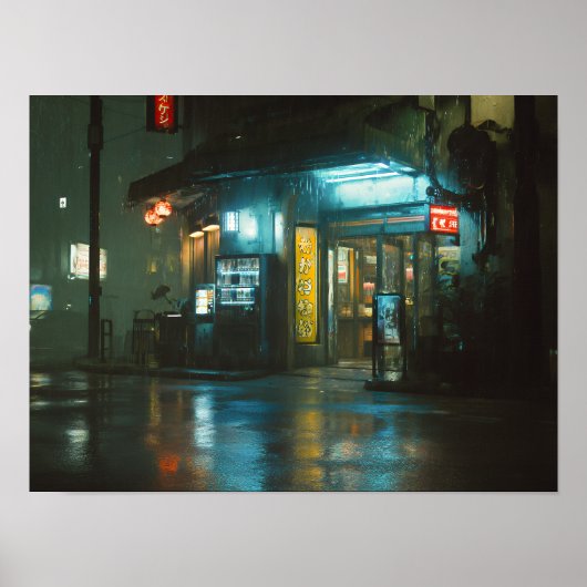 Regenbunter japanischer Eckladen Poster (Vorne)
