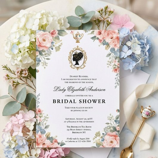 Regency-Ära Blumen-Braut-Party Einladung