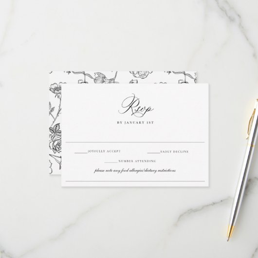 Regency Black Allergy Diet Restriction Wedding RSVP Karte (Vorderseite/Rückseite Beispiel)
