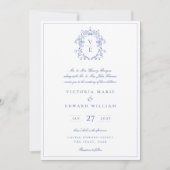 Regency Blau Crest Monogramm Einladung (Vorderseite)