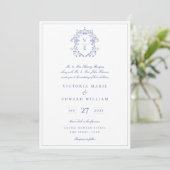 Regency Blau Crest Monogramm Einladung (Stehend Vorderseite)