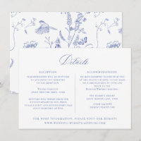 Regency Blau Florale Hochzeitsdetails Karte