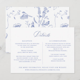 Regency Blau Florale Hochzeitsdetails Karte