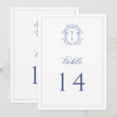 Regency Blau Monogramm-Wappen Hochzeitstisch-Numme Programm (Vorne/Hinten)