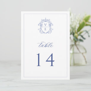 Regency Blau Monogramm-Wappen Hochzeitstisch-Numme Programm