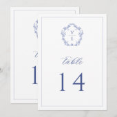 Regency Blau Monogramm-Wappen Hochzeitstisch-Numme Programm (Vorne/Hinten)