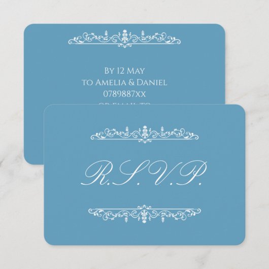 Regency Blau RSVP Karte (Vorne/Hinten)