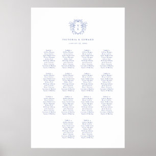 Regency Blau Wappen-Monogramm Hochzeits-Sitzplan Poster