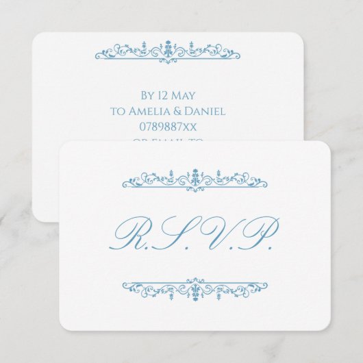 Regency Blau & Weiß RSVP Karte (Vorne/Hinten)