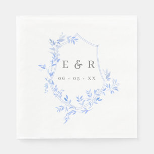 Regency Blue Blätter Wappen Monogram Wedding Serviette