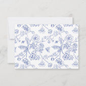 Regency Blue Chinoiserie Floral Wedding Place Card Einladung (Rückseite)