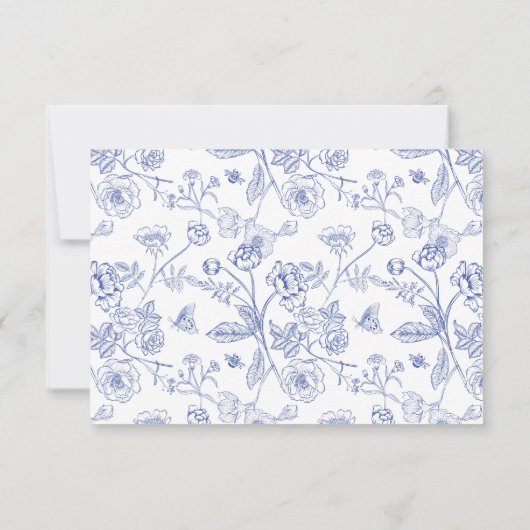 Regency Blue Chinoiserie Wedding QR Code RSVP Karte (Rückseite)