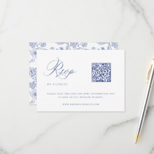 Regency Blue Chinoiserie Wedding QR Code RSVP Karte