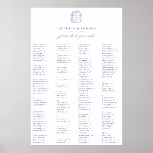 Regency Blue Crest Alphabetical Seating Plan Poster (Vorne)