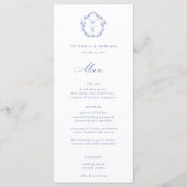 Regency Blue Crest Monogram Hochzeit Menükarte (Vorderseite)