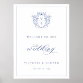 Regency Blue Crest Monogram Wedding Welcome Poster (Vorne)