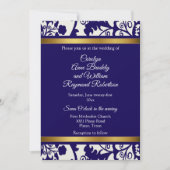 Regency Blue Damask Wedding Einladung (Vorderseite)